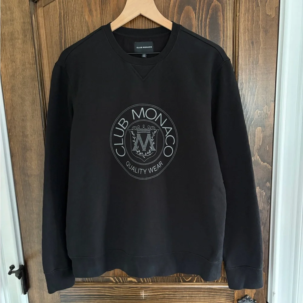 Club Monaco Heritage Crest Black Crewneck Sweatshirt - Picture 1 of 4